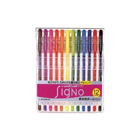 Uni-Ball UM-100 Signo Waterproof Gel Pen Set 12 Colors