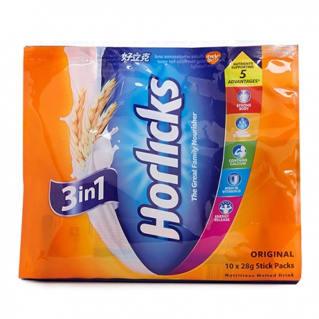 Horlicks Nutritious Malted Drink 3-in-1 Original 28g 10Packs