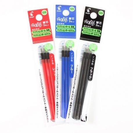 Pilot LFBTRF-30EF Frixion Ball Retractable Ball Pen Refill 0.5mm 3Pcs Black/Blue/Red