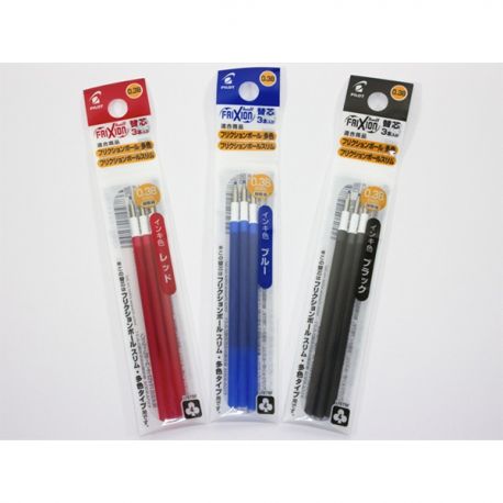 Pilot LFBTRF-30UF Frixion Ball Retractable Ball Pen Refill 0.38mm 3Pcs Black/Blue/Red