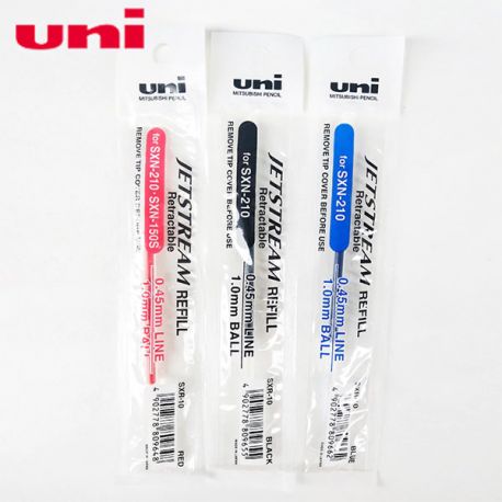 Uni SXR-10 Roller Pen Refill For SXN-150s SXN-210 1mm 12Pcs Black/Blue/Red