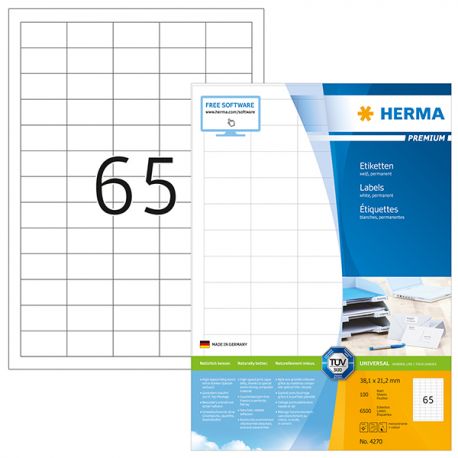 Herma 4270 超級標籤 A4 38.1毫米x21.2毫米 100張 6500個 白色