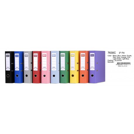 Globe PVC Lever Arch File F4 3" Black/L.Blue/Blue/Pink/Red/Green/Yellow/Orange/Purple/Grey