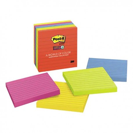 3M Post-it 675-6SSAN Super Sticky Lined Note 4"x4" 6Pads Neon Colors