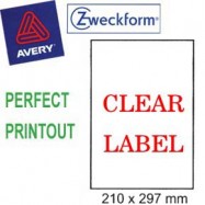 Zweckform 4723 Inkjet Labels A4 210mmx297mm 20's Clear