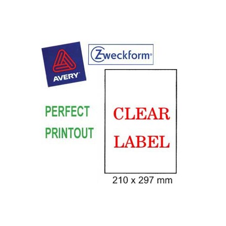 Zweckform 4723 Inkjet Labels A4 210mmx297mm 20's Clear