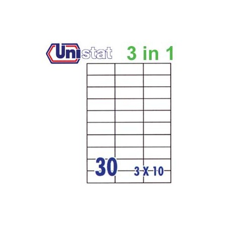 Unistat U4456 Multipurpose Labels A4 70mmx29.7mm 3000's White