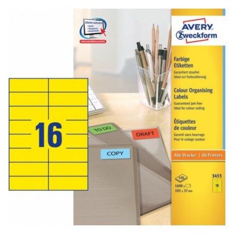 Zweckform 3455 Multipurpose Labels A4 105mmx37mm 1600's Yellow