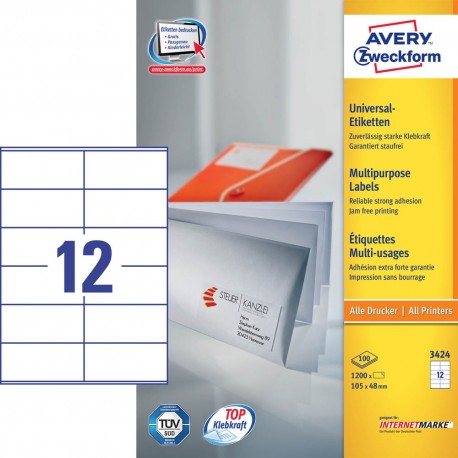 Zweckform 3424 Multipurpose Labels A4 105mmx48mm 1200's White