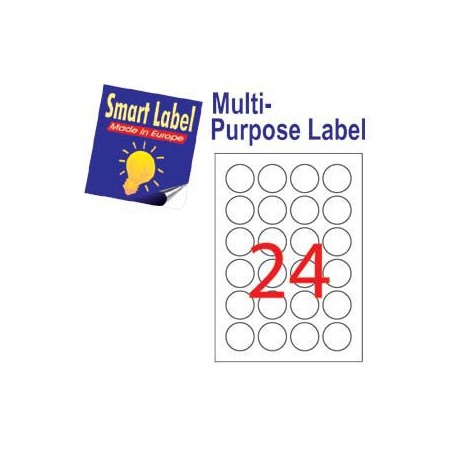 Smart Label 2588 Multipurpose Labels Round Labels A4 Dia.40mm 2400's White