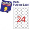 Smart Label 2588 Multipurpose Labels Round Labels A4 Dia.40mm 2400's White