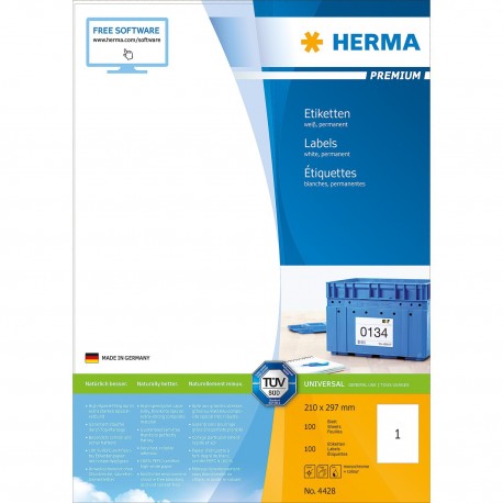 Herma 4428 Premium Labels A4 210mmx297mm 100's White