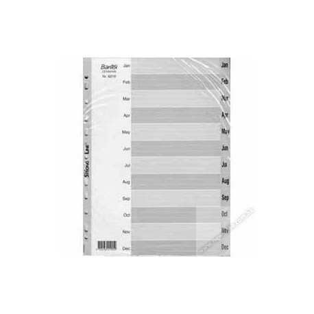 Bantex 6219 PVC Index Divider A4 Jan-Dec Grey