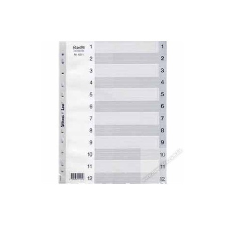 Bantex 6211 PVC Index Divider A4 1-12 Grey