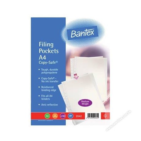 Bantex 2052 Copy Safe A4 0.12mm Top Open 100's