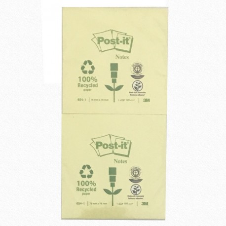 3M Post-it 654-1 Note Recycled 3"x3" Yellow