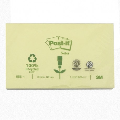 3M Post-it 655-1 Note Recycled 3"x5" Yellow