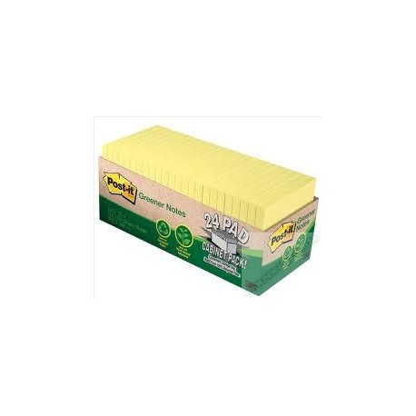 3M Post-it 654-PR-24CP Note Recycled 3"x3" 24Pads Yellow