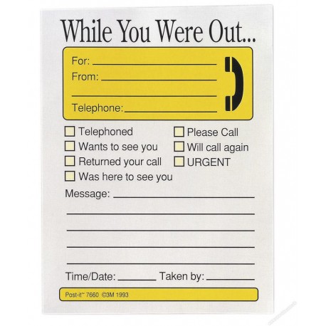 3M Post-it 7660-4 While You Were Out Telephone Message Pad