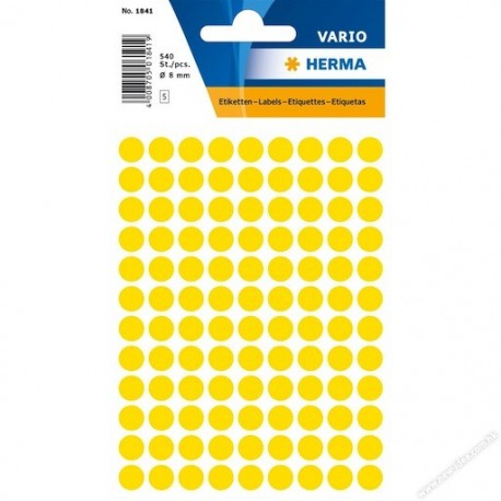 Herma 1841 Round Labels 8mm 540's Yellow