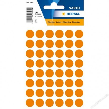 Herma 1864 Round Labels 12mm 240's Luminous Orange