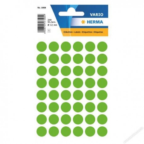 Herma 1868 Round Labels 12mm 240's Luminous Green