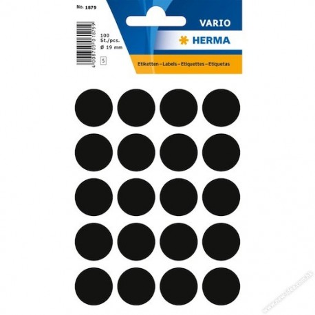 Herma 1879 Round Labels 19mm 100's Black