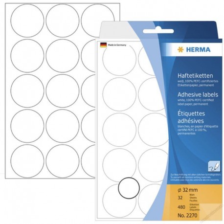 Herma 2270 Round Labels 32mm 480's White