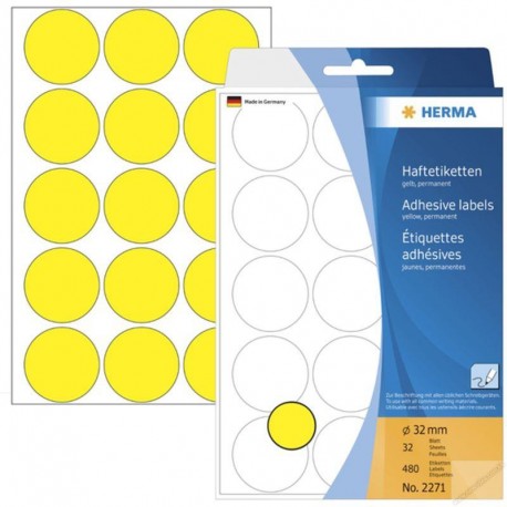 Herma 2271 Round Labels 32mm 480's Yellow