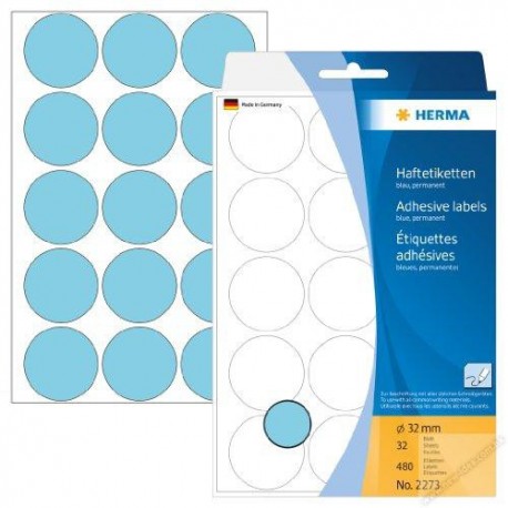 Herma 2273 Round Labels 32mm 480's Blue