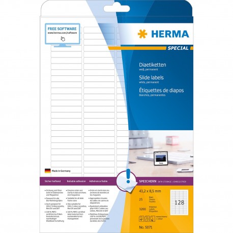 Herma 5071 Slide Labels A4 43.2mmx8.5mm 25Sheets 3200's White