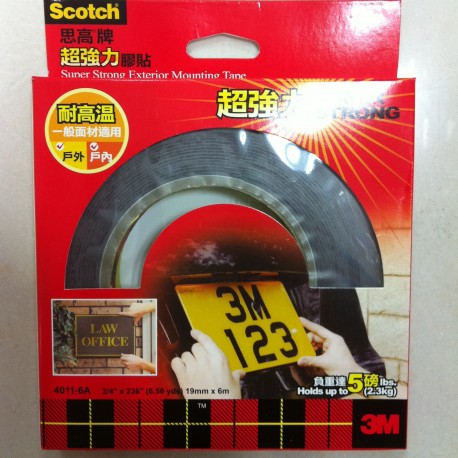 3M Scotch 4011-6A Permanent Outdoor Mounting Tape 3/4"(19mm)x236"