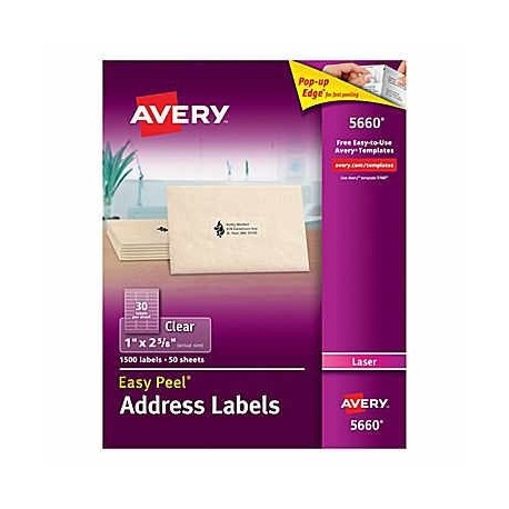 Avery 5660 Address Labels 1"x2-5/8"1500's Clear