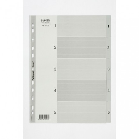 Bantex 6205 PVC Index Divider A4 1-5 Grey