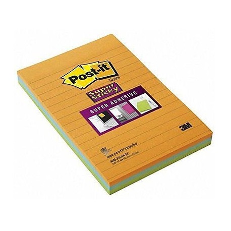 3M Post-it 4645-3SSAN Super Sticky Lined Noted 4"x6" 3Pads Neon Colors