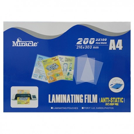 Miracle Anti-static Laminating Film A4 216mmx303mm 100mic 100Sheets