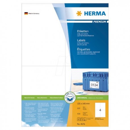 Herma 4676 Premium Labels A4 105mmx148mm 100Sheets 400's White