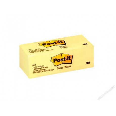 3M Post-it 653 Note 1.5"x2" 12Pads Yellow