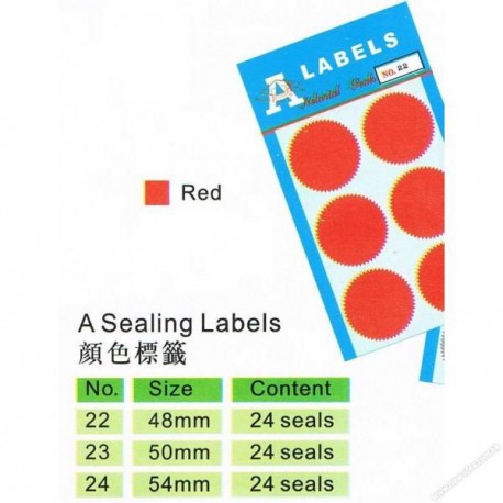A Labels A-22 Self Adhesive Sealing Labels Dia.48mm 24's Red