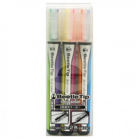 KOKUYO "Dual Color Highlighter 3-Color Set Yellow/Red, Purple/Light Green, Orange/Blue"