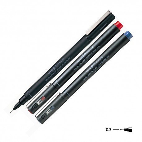 Uni PIN-03-200 Water Based Drawing Pen Black/Blue/Red
