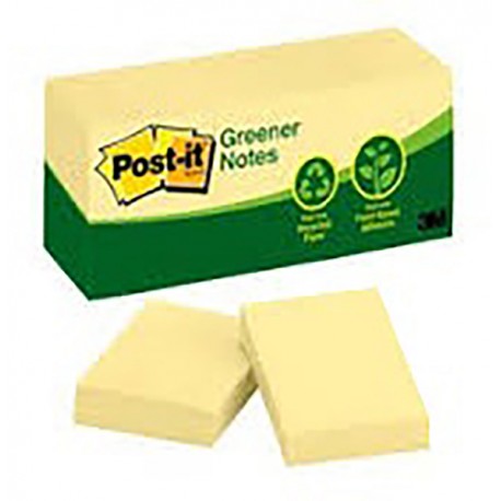 3M Post-it 653-RP Note Recycled 1.5"x2" 12Pads Yellow