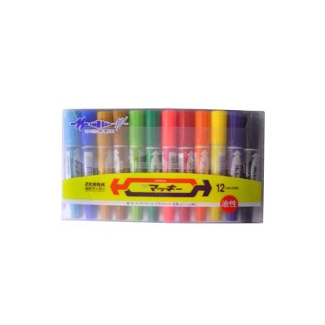 Zebra MO-150 Hi-Mckee 2-Head Permanent Marker Set Broad 12 Colors